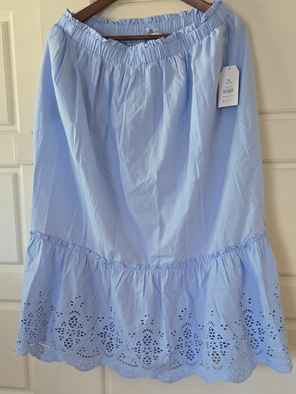 Time and Tru Light Blue Eyelet Hem Midi Skirt